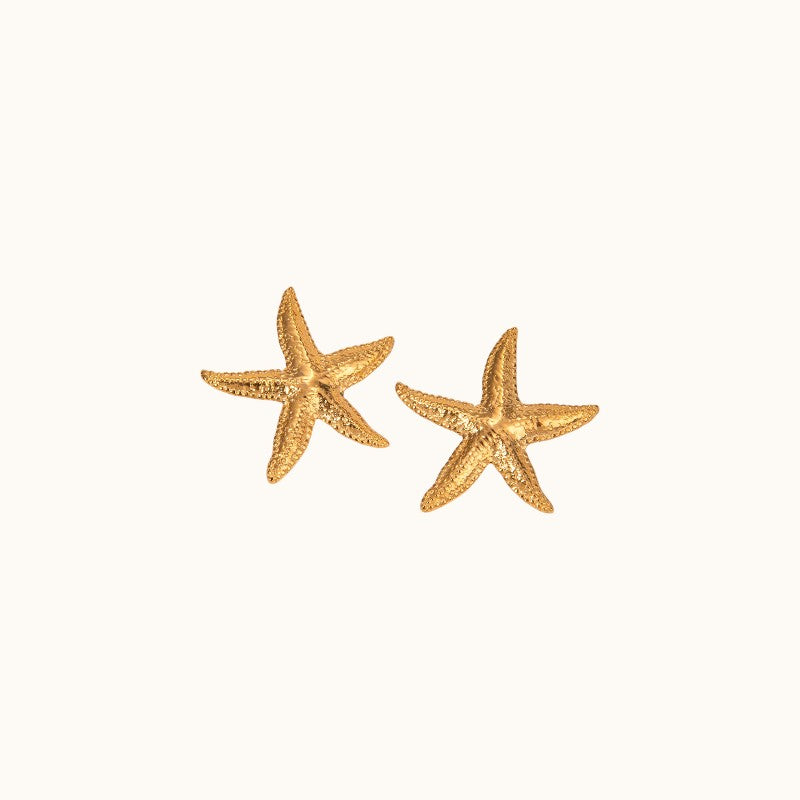 18K Gold Starfish Textured Stainless Steel Earrings