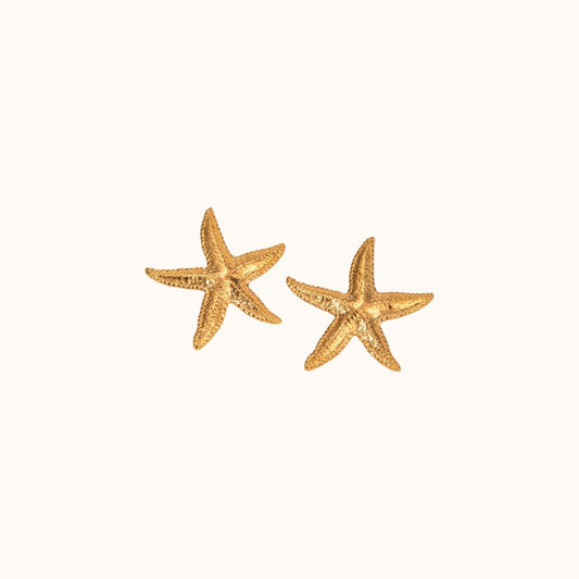18K Gold Starfish Textured Stainless Steel Earrings