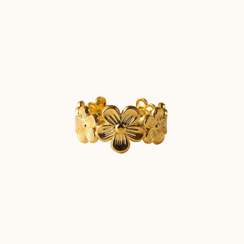 18k Gold Floral Adjustable Ring