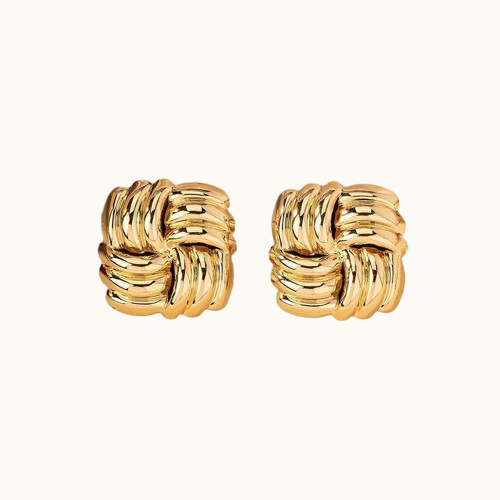 Gold Square Stud Earrings