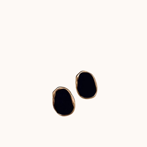 Black Geometric Bean Stud Earrings