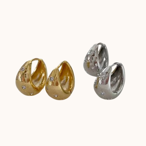 Star Zircon Chunky Hoop Earrings