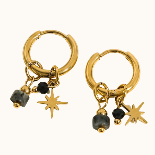 Vintage Green Stone 18K Gold Plated Hoop Earrings