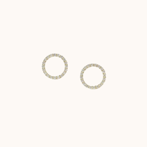Delicate Gold Circle Crystal Studs