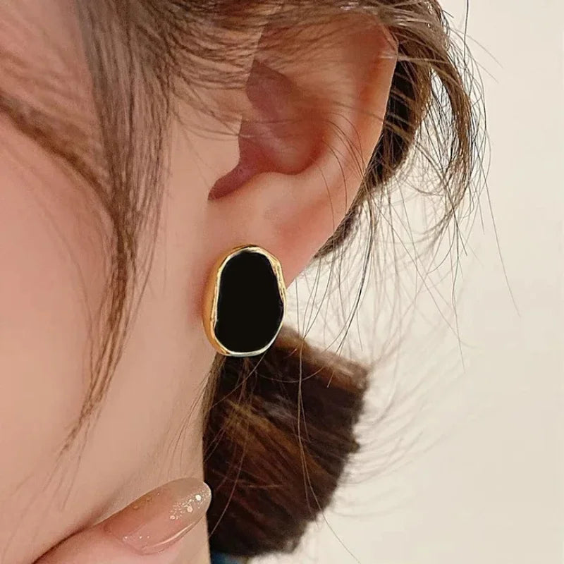 Black Geometric Bean Stud Earrings