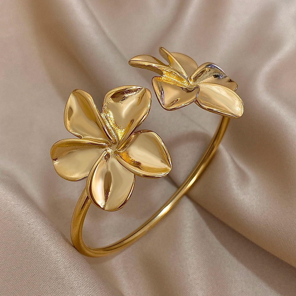 Floral Gold Stainless Steel Cuff waterproof Bracelet