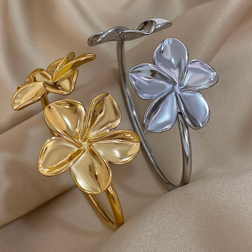 Floral Gold Stainless Steel Cuff waterproof Bracelet