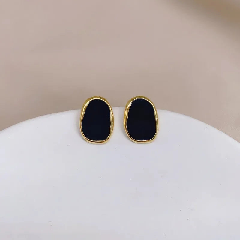 Black Geometric Bean Stud Earrings