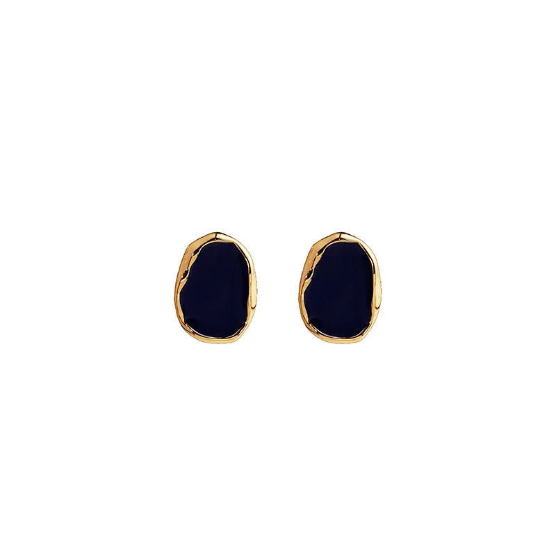 Black Geometric Bean Stud Earrings