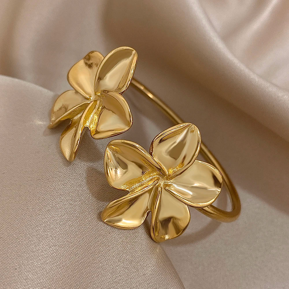 Floral Gold Stainless Steel Cuff waterproof Bracelet