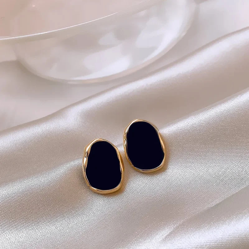 Black Geometric Bean Stud Earrings