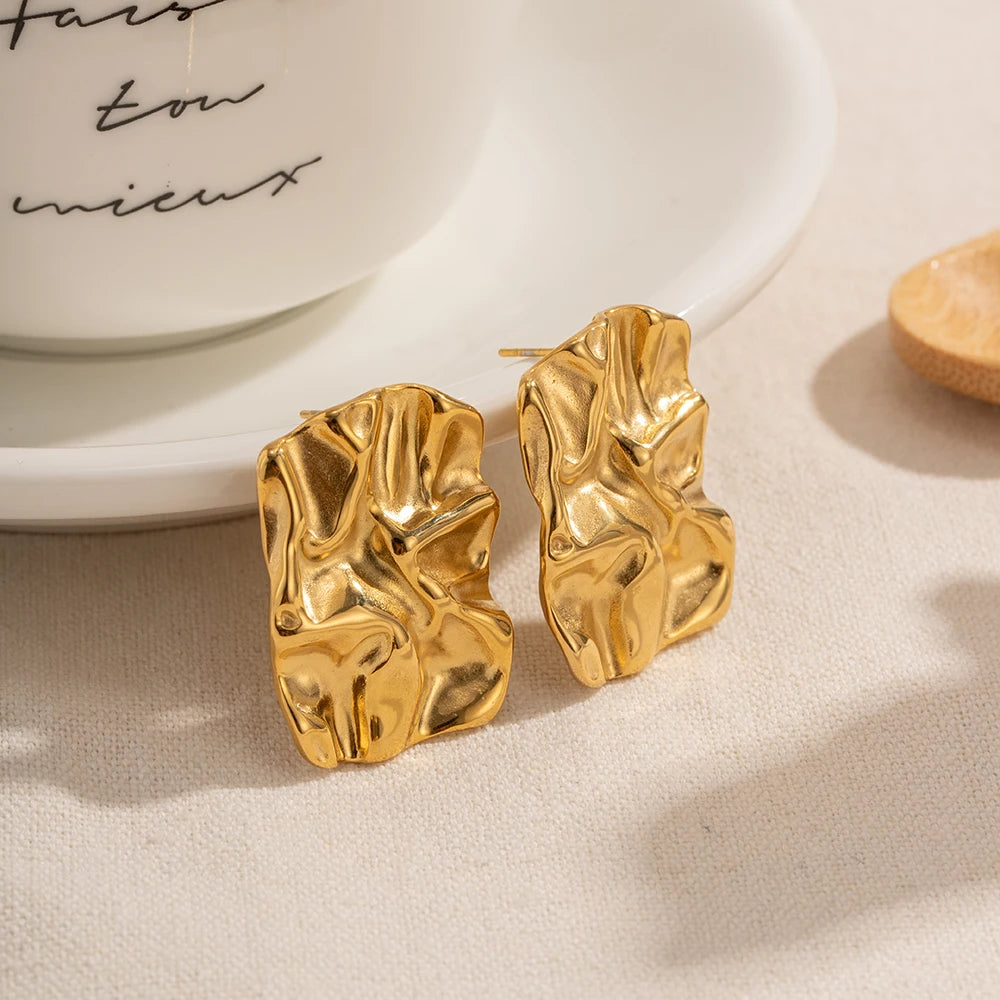 18K Gold Plated Square Stud Earrings