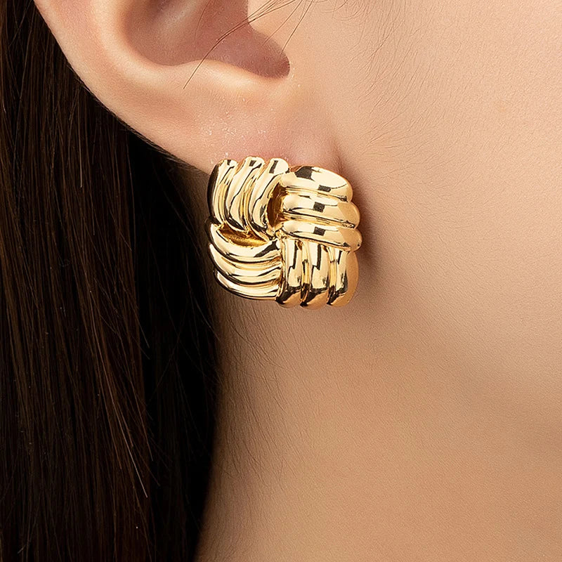 Gold Square Stud Earrings